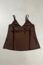 A dark brown sleeveless camisole top with thin shoulder straps