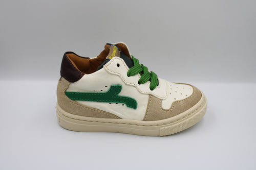 Rondinella eerste sneakertje wit met beige en groene accenten