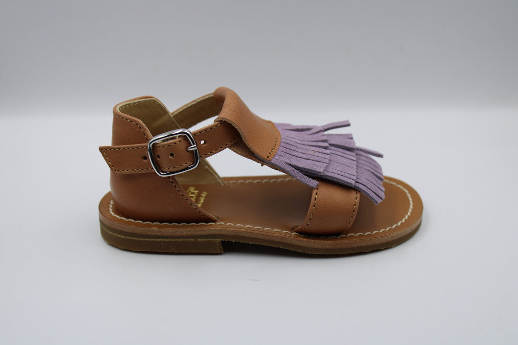 Gallucci eerste sandaaltje met fringes tan / lavanda