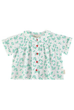 Piupiuchick Peter Pan Collar Shirt - Ecru with green flowers allover