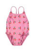 Piupiuchick Swimsuit with crossed straps - Pink with cherries allover