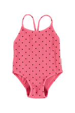 Piupiuchick Swimsuit with crossed straps - pink with black hearts allover
