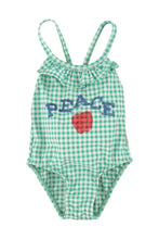 Piupiuchick Swimsuit with ruffles - Green checkered with peace print