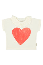 Piupiuchick T-shirt with collar - Ecru with red heart print