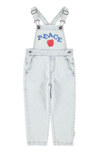 Piupiuchick Dungarees - Washed light blue denim with "peace" print