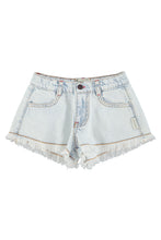 Piupiuchick Shorts with fringes - Washed light blue denim