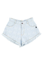 Sisters Department Shorts with fringes - Light blue denim with zebra print