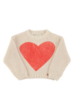 Piupiuchick - Knitted sweater -Ecru with red heart print