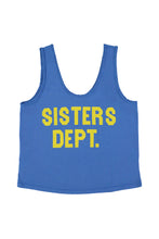 Sisters Department Top with v-neck - Blue with "sisters dept." print