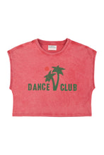 Sisters Department Sleeveless T-shirt/Top with round neck - Coral with "dance club" print