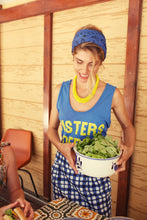 Sisters Department Top with v-neck - Blue with "sisters dept." print