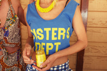 Sisters Department Top with v-neck - Blue with "sisters dept." print