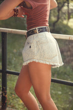 Sisters Department Shorts with fringes - Light blue denim with zebra print