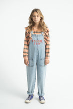 piupiuchick dungarees fadded light blue denim with "school trip" print