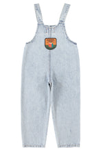 piupiuchick dungarees fadded light blue denim with "school trip" print