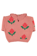 piupiuchick jacquard sweater with collar old pink with flowers