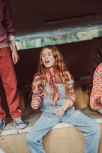 piupiuchick dungarees fadded light blue denim with "school trip" print