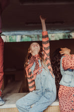 piupiuchick dungarees fadded light blue denim with "school trip" print