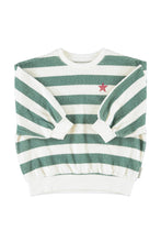 piupiuchick sweatshirt ecru & green stripes with "piupiuchick" print