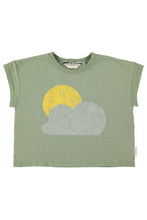 piupiuchick t-shirt olive green with sun & cloud print