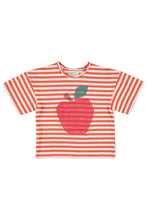 piupiuchick oversize t-shirt red & ecru stripes with apple print
