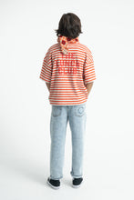 piupiuchick oversize t-shirt red & ecru stripes with apple print