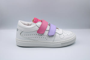 Rondinella witte sneaker met roze en lila velcro's