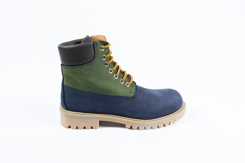 gallucci stoere bottine in navy nubuck met groen en beige accent