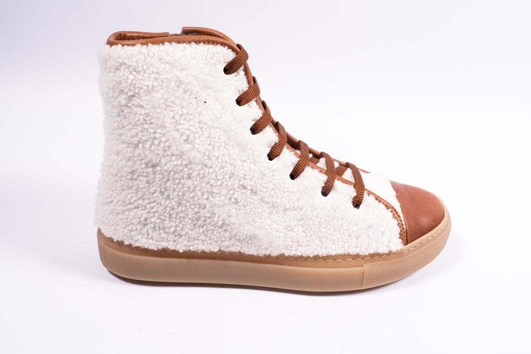 gallucci hoge sneaker in wol met camel leer