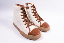 gallucci hoge sneaker in wol met camel leer