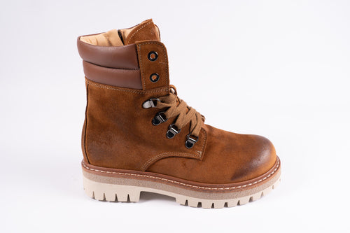 Ocra stoere bottine in cognac ruw nubuck