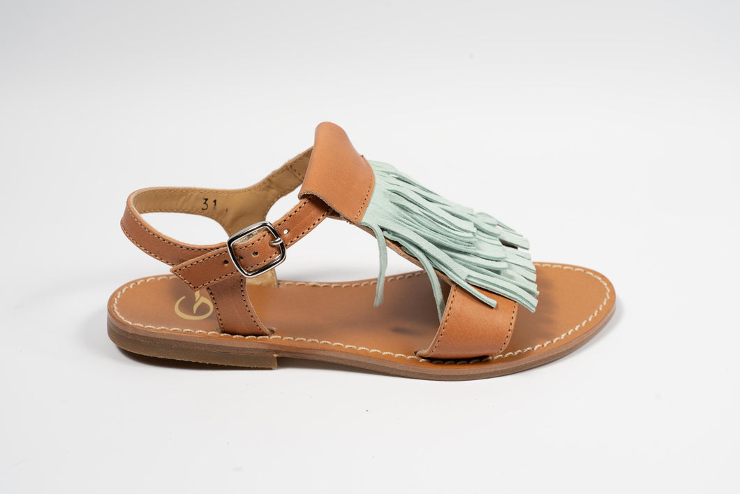 gallucci sandaal tan met muntkleurige fringes