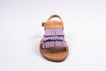 gallucci camel sandaal met lila fringes